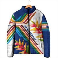 Montserrat Padded Jacket with Heliconia Flower Illustration Colorful Retro Stripe Design - Wonder Print Shop