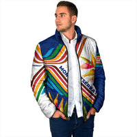 Montserrat Padded Jacket with Heliconia Flower Illustration Colorful Retro Stripe Design - Wonder Print Shop
