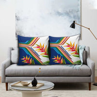 Montserrat Pillow Cover with Heliconia Flower Illustration Colorful Retro Stripe Design - Wonder Print Shop