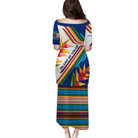 Montserrat Puletasi with Heliconia Flower Illustration Colorful Retro Stripe Design - Wonder Print Shop