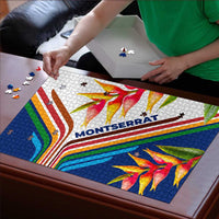Montserrat Puzzle with Heliconia Flower Illustration Colorful Retro Stripe Design - Wonder Print Shop