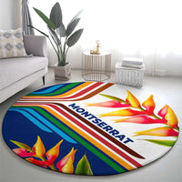 Montserrat Round Carpet with Heliconia Flower Illustration Colorful Retro Stripe Design - Wonder Print Shop