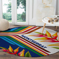 Montserrat Round Carpet with Heliconia Flower Illustration Colorful Retro Stripe Design - Wonder Print Shop