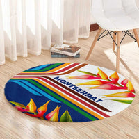 Montserrat Round Carpet with Heliconia Flower Illustration Colorful Retro Stripe Design - Wonder Print Shop
