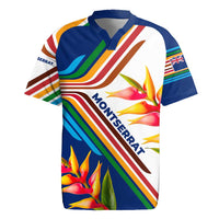 Montserrat Rugby Jersey with Heliconia Flower Illustration Colorful Retro Stripe Design - Wonder Print Shop