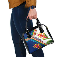 Montserrat Shoulder Handbag with Heliconia Flower Illustration Colorful Retro Stripe Design - Wonder Print Shop