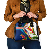 Montserrat Shoulder Handbag with Heliconia Flower Illustration Colorful Retro Stripe Design - Wonder Print Shop
