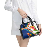 Montserrat Shoulder Handbag with Heliconia Flower Illustration Colorful Retro Stripe Design - Wonder Print Shop