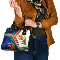 Montserrat Shoulder Handbag with Heliconia Flower Illustration Colorful Retro Stripe Design - Wonder Print Shop