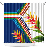 Montserrat Shower Curtain with Heliconia Flower Illustration Colorful Retro Stripe Design - Wonder Print Shop