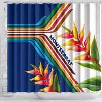 Montserrat Shower Curtain with Heliconia Flower Illustration Colorful Retro Stripe Design - Wonder Print Shop