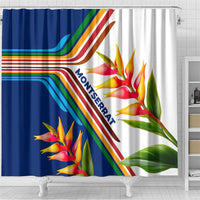 Montserrat Shower Curtain with Heliconia Flower Illustration Colorful Retro Stripe Design - Wonder Print Shop