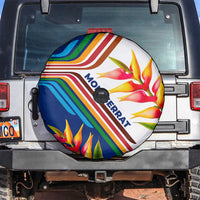 Montserrat Spare Tire Cover with Heliconia Flower Illustration Colorful Retro Stripe Design - Wonder Print Shop