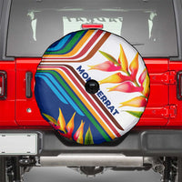 Montserrat Spare Tire Cover with Heliconia Flower Illustration Colorful Retro Stripe Design - Wonder Print Shop