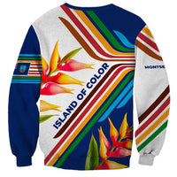 Montserrat Sweatshirt with Heliconia Flower Illustration Colorful Retro Stripe Design - Wonder Print Shop