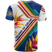 Montserrat T Shirt with Heliconia Flower Illustration Colorful Retro Stripe Design - Wonder Print Shop