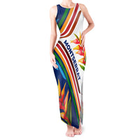 Montserrat Tank Maxi Dress with Heliconia Flower Illustration Colorful Retro Stripe Design - Wonder Print Shop