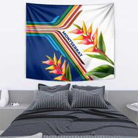 Montserrat Tapestry with Heliconia Flower Illustration Colorful Retro Stripe Design - Wonder Print Shop