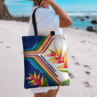 Montserrat Tote Bag with Heliconia Flower Illustration Colorful Retro Stripe Design - Wonder Print Shop