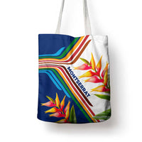 Montserrat Tote Bag with Heliconia Flower Illustration Colorful Retro Stripe Design - Wonder Print Shop