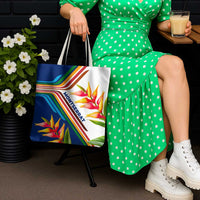 Montserrat Tote Bag with Heliconia Flower Illustration Colorful Retro Stripe Design - Wonder Print Shop