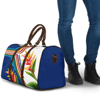 Montserrat Travel Bag with Heliconia Flower Illustration Colorful Retro Stripe Design - Wonder Print Shop