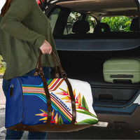 Montserrat Travel Bag with Heliconia Flower Illustration Colorful Retro Stripe Design - Wonder Print Shop