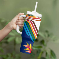 Montserrat Tumbler With Handle with Heliconia Flower Illustration Colorful Retro Stripe Design - Wonder Print Shop