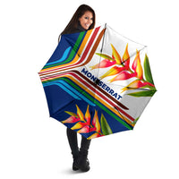 Montserrat Umbrella with Heliconia Flower Illustration Colorful Retro Stripe Design - Wonder Print Shop