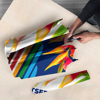 Montserrat Umbrella with Heliconia Flower Illustration Colorful Retro Stripe Design - Wonder Print Shop