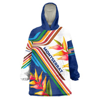 Montserrat Wearable Blanket Hoodie with Heliconia Flower Illustration Colorful Retro Stripe Design - Wonder Print Shop