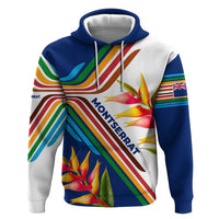 Montserrat Zip Hoodie with Heliconia Flower Illustration Colorful Retro Stripe Design - Wonder Print Shop