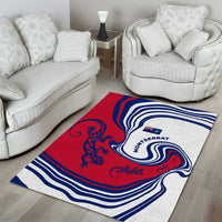 Montserrat Area Rug with Gecko Illustration Red Blue Wavy Line Design - Wonder Print Shop