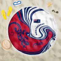 Montserrat Beach Blanket with Gecko Illustration Red Blue Wavy Line Design - Wonder Print Shop