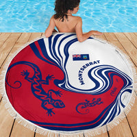 Montserrat Beach Blanket with Gecko Illustration Red Blue Wavy Line Design - Wonder Print Shop