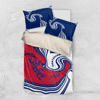 Montserrat Bedding Set with Gecko Illustration Red Blue Wavy Line Design - Wonder Print Shop