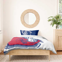 Montserrat Bedding Set with Gecko Illustration Red Blue Wavy Line Design - Wonder Print Shop