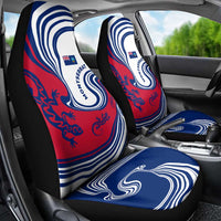 Montserrat Car Seat Cover with Gecko Illustration Red Blue Wavy Line Design - Wonder Print Shop