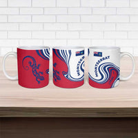Montserrat Ceramic Mug with Gecko Illustration Red Blue Wavy Line Design - Wonder Print Shop