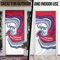 Montserrat Door Cover with Gecko Illustration Red Blue Wavy Line Design - Wonder Print Shop