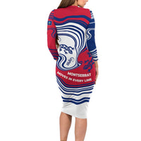 Montserrat Family Matching Long Sleeve Bodycon Dress and Hawaiian Shirt with Gecko Illustration Red Blue Wavy Line Design - Wonder Print Shop