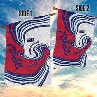 Montserrat Garden Flag with Gecko Illustration Red Blue Wavy Line Design - Wonder Print Shop