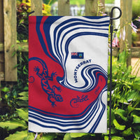 Montserrat Garden Flag with Gecko Illustration Red Blue Wavy Line Design - Wonder Print Shop
