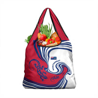 Montserrat Grocery Bag with Gecko Illustration Red Blue Wavy Line Design - Wonder Print Shop