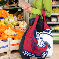 Montserrat Grocery Bag with Gecko Illustration Red Blue Wavy Line Design - Wonder Print Shop