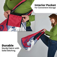 Montserrat Grocery Bag with Gecko Illustration Red Blue Wavy Line Design - Wonder Print Shop