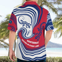 Montserrat Hawaiian Shirt with Gecko Illustration Red Blue Wavy Line Design - Wonder Print Shop