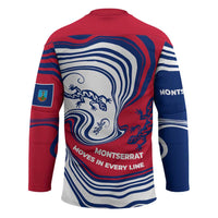 Montserrat Hockey Jersey with Gecko Illustration Red Blue Wavy Line Design - Wonder Print Shop