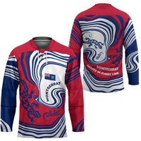 Montserrat Hockey Jersey with Gecko Illustration Red Blue Wavy Line Design - Wonder Print Shop