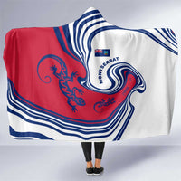 Montserrat Hooded Blanket with Gecko Illustration Red Blue Wavy Line Design - Wonder Print Shop